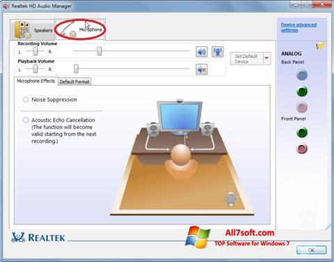 Στιγμιότυπο οθόνης Realtek Audio Driver Windows 7