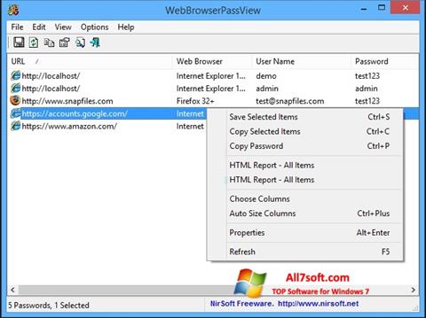 Στιγμιότυπο οθόνης WebBrowserPassView Windows 7