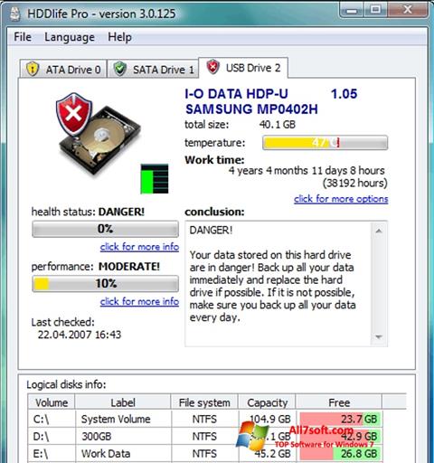 Στιγμιότυπο οθόνης HDDlife Windows 7