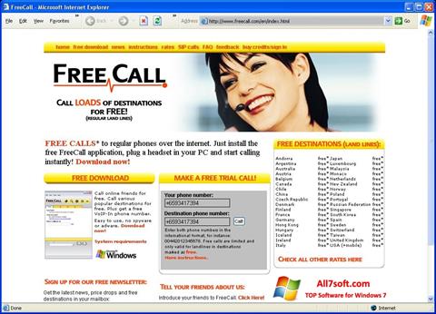 Στιγμιότυπο οθόνης FreeCall Windows 7