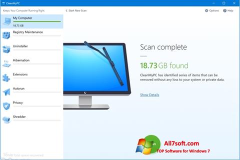 Στιγμιότυπο οθόνης CleanMyPC Windows 7