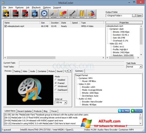 Στιγμιότυπο οθόνης MediaCoder Windows 7