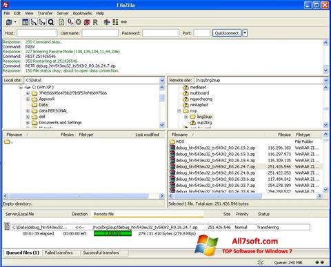 Στιγμιότυπο οθόνης FileZilla Windows 7