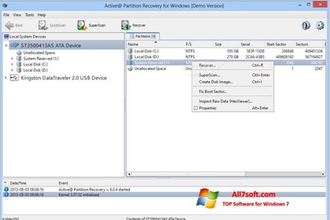Στιγμιότυπο οθόνης Active Partition Recovery Windows 7