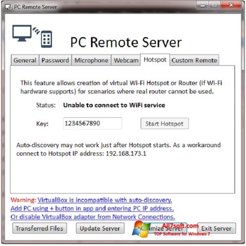Στιγμιότυπο οθόνης PC Remote Server Windows 7