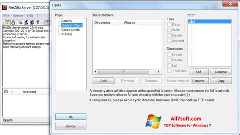 Στιγμιότυπο οθόνης FileZilla Server Windows 7