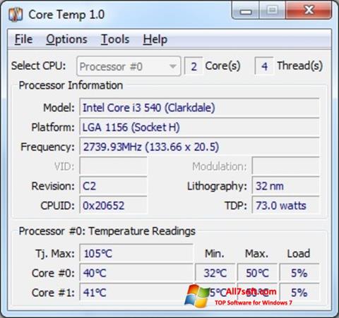 Στιγμιότυπο οθόνης Core Temp Windows 7