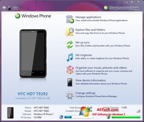 Στιγμιότυπο οθόνης Windows Phone Device Manager Windows 7