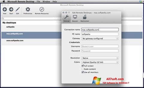 Στιγμιότυπο οθόνης Microsoft Remote Desktop Windows 7