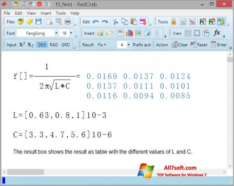 Στιγμιότυπο οθόνης RedCrab Calculator Windows 7