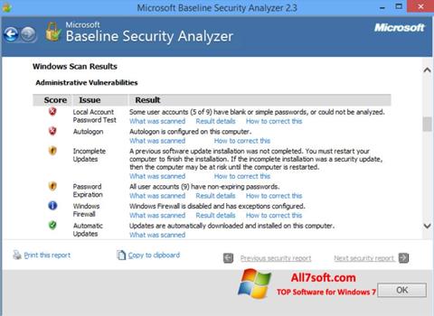 Στιγμιότυπο οθόνης Microsoft Baseline Security Analyzer Windows 7