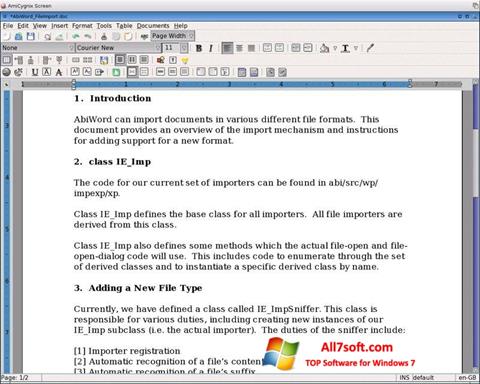 Στιγμιότυπο οθόνης AbiWord Windows 7