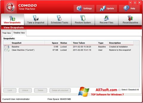 Στιγμιότυπο οθόνης Comodo Time Machine Windows 7