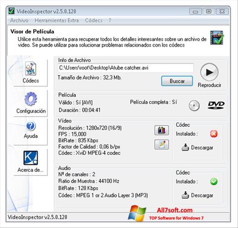 Στιγμιότυπο οθόνης VideoInspector Windows 7