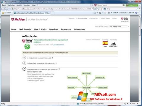 Στιγμιότυπο οθόνης McAfee SiteAdvisor Windows 7