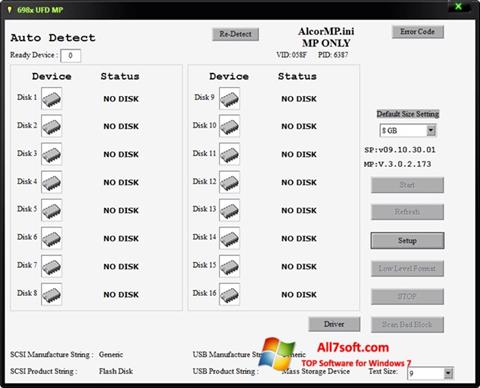 Στιγμιότυπο οθόνης AlcorMP Windows 7