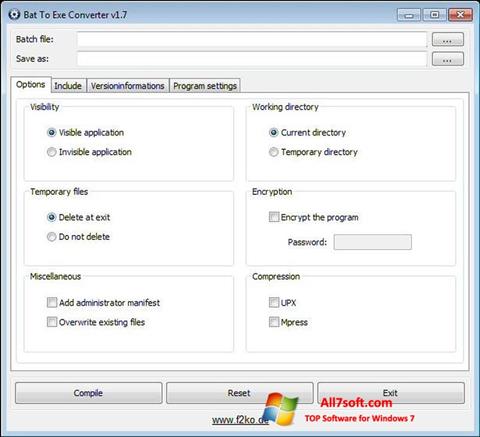 Στιγμιότυπο οθόνης Bat To Exe Converter Windows 7