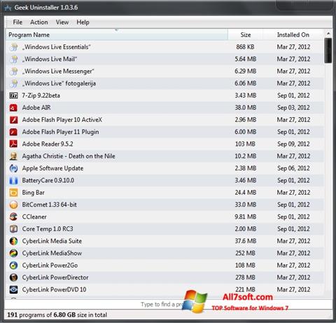 Στιγμιότυπο οθόνης Geek Uninstaller Windows 7