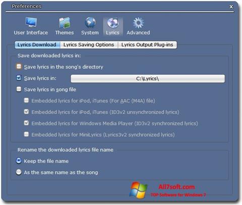 Στιγμιότυπο οθόνης Minilyrics Windows 7