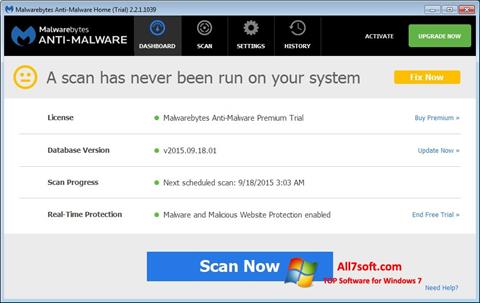 Στιγμιότυπο οθόνης Malwarebytes Anti-Malware Free Windows 7