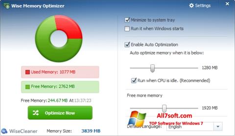 Στιγμιότυπο οθόνης Wise Memory Optimizer Windows 7