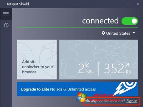 Στιγμιότυπο οθόνης Hotspot Shield Windows 7