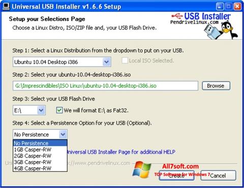 Στιγμιότυπο οθόνης Universal USB Installer Windows 7