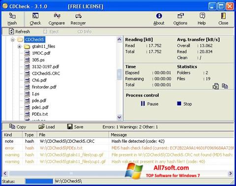 Στιγμιότυπο οθόνης CDCheck Windows 7