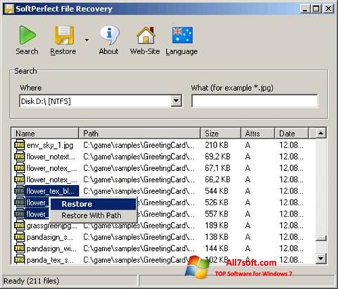 Στιγμιότυπο οθόνης SoftPerfect File Recovery Windows 7