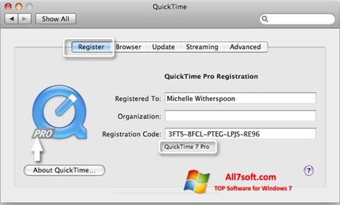 Στιγμιότυπο οθόνης QuickTime Pro Windows 7