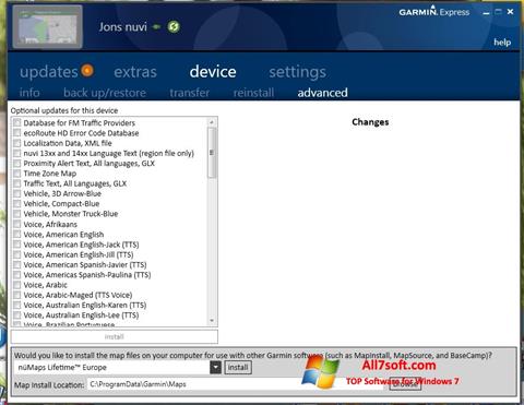 Στιγμιότυπο οθόνης Garmin Express Windows 7