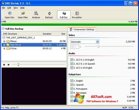 Στιγμιότυπο οθόνης DVD Shrink Windows 7