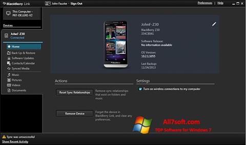 Στιγμιότυπο οθόνης BlackBerry Link Windows 7