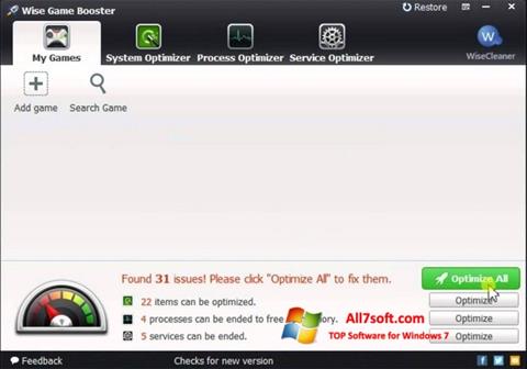Στιγμιότυπο οθόνης Wise Game Booster Windows 7