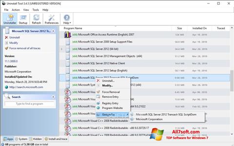 Στιγμιότυπο οθόνης Uninstall Tool Windows 7