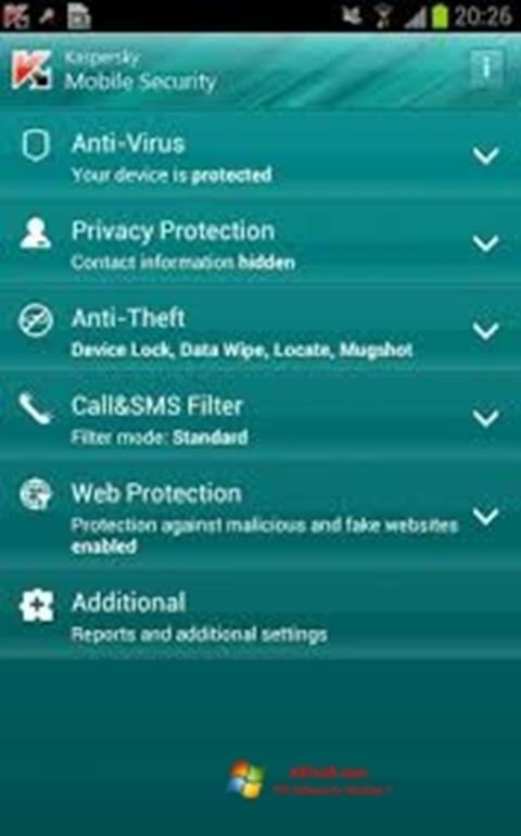 Στιγμιότυπο οθόνης Kaspersky Mobile Security Windows 7