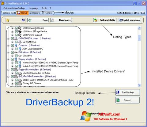 Στιγμιότυπο οθόνης Driver Backup Windows 7