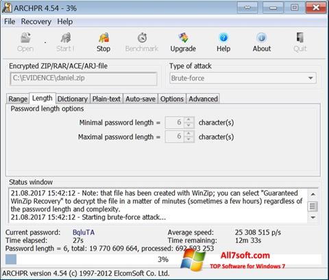 Στιγμιότυπο οθόνης Advanced Archive Password Recovery Windows 7